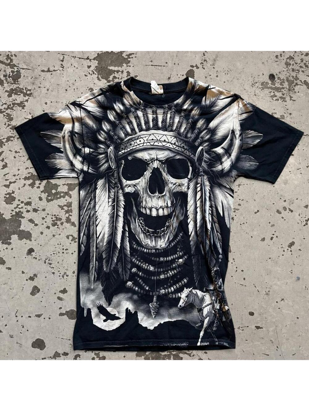 Mens Y2K Skull AOP T Shirt Size S